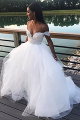 Princess Long A-line Off Shoulder White Bridal Gown with Lace Top Princess Long A-line Off Shoulder White Bridal Gown with Lace Top