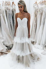 Long Tiered A-line Sweetheart Beige Wedding Dress with Lace Long Tiered A-line Sweetheart Beige Wedding Dress with Lace