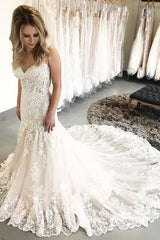 Princess Long Straps Mermaid Ivory Bridal Dress with Lace Princess Long Straps Mermaid Ivory Bridal Dress with Lace