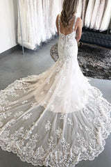 Princess Long Straps Mermaid Ivory Bridal Dress with Lace Princess Long Straps Mermaid Ivory Bridal Dress with Lace