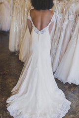 Long Sleeves Mermaid V Back Ivory Wedding Dress with Appliques Long Sleeves Mermaid V Back Ivory Wedding Dress with Appliques