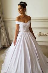 Princess A-line Off the Shoulder White Wedding Dress with Beads Princess A-line Off the Shoulder White Wedding Dress with Beads