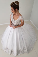 Princess A-line Cap Sleeves White Wedding Dress with Lace Princess A-line Cap Sleeves White Wedding Dress with Lace