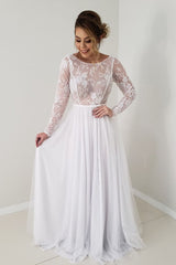 Long A-line Lace Appliques White Wedding Dress with Long Sleeves Long A-line Lace Appliques White Wedding Dress with Long Sleeves