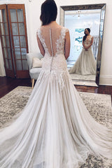 Illusion Neck A-line Sheer Back Ivory Wedding Dress with Lace Illusion Neck A-line Sheer Back Ivory Wedding Dress with Lace