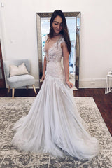 Illusion Neck A-line Sheer Back Ivory Wedding Dress with Lace Illusion Neck A-line Sheer Back Ivory Wedding Dress with Lace
