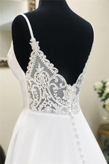 Sheath Deep V-Neck Long White Wedding Dress with Lace Back Sheath Deep V-Neck Long White Wedding Dress with Lace Back