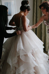 V-Neck Cascading Ruffles Off White Wedding Dress with Lace V-Neck Cascading Ruffles Off White Wedding Dress with Lace