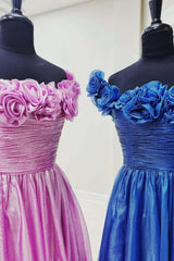 Blue Off the Shoulder A-Line Prom Dress with 3D Floral,AST1238 Blue Off the Shoulder A-Line Prom Dress with 3D Floral,AST1238