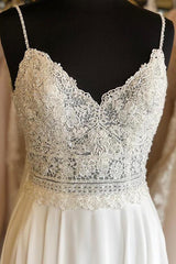 Boho Long Spaghetti Strap A-line Ivory Wedding Dress with Lace Boho Long Spaghetti Strap A-line Ivory Wedding Dress with Lace
