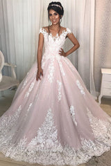 Princess Cap Sleeves A-line Long Pink Wedding Dress with Lace Princess Cap Sleeves A-line Long Pink Wedding Dress with Lace