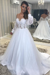Long A-line Off-the-Shoulder White Wedding Dress with Lace Long A-line Off-the-Shoulder White Wedding Dress with Lace