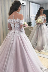 Princess Illusion Neck A-line Pink Wedding Dress with Lace Princess Illusion Neck A-line Pink Wedding Dress with Lace