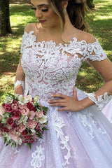 Princess Long Sleeves Illusion Neck A-line Pink Wedding Dress with Lace Princess Long Sleeves Illusion Neck A-line Pink Wedding Dress with Lace