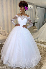 Princess Long Sleeves Off Shoulder A-line White Wedding Dress Princess Long Sleeves Off Shoulder A-line White Wedding Dress