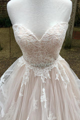 Long Cascading Ruffles A-line Sweetheart Ivory Wedding Dress with Lace Long Cascading Ruffles A-line Sweetheart Ivory Wedding Dress with Lace