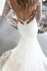 Long Sleeves Mermaid V-Neck Ivory Wedding Dress with Lace Long Sleeves Mermaid V-Neck Ivory Wedding Dress with Lace