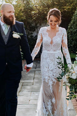 Long Sleeves V-Neck White Wedding Dress with Lace Long Sleeves V-Neck White Wedding Dress with Lace