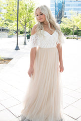 Long A-line Cold Sleeves White and Beige Wedding Dress Long A-line Cold Sleeves White and Beige Wedding Dress