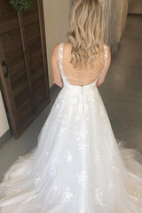 Ivory V-Neck Appliques Long Bridal Gown with Open Back Ivory V-Neck Appliques Long Bridal Gown with Open Back