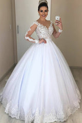Princess Long Sleeves A-line V-Neck White Wedding Dress with Lace Princess Long Sleeves A-line V-Neck White Wedding Dress with Lace