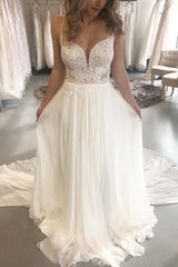 Boho Long Spaghetti Strap A-line White Beach Wedding Dress Boho Long Spaghetti Strap A-line White Beach Wedding Dress