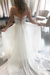 Boho Long Spaghetti Strap A-line White Beach Wedding Dress Boho Long Spaghetti Strap A-line White Beach Wedding Dress