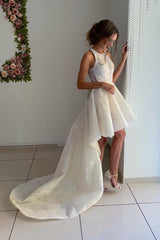 Princess A-line Halter High Low Ivory Lace Wedding Dress with Train Princess A-line Halter High Low Ivory Lace Wedding Dress with Train
