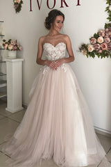 Princess Long A-line Sweetheart Beige Wedding Dress with Lace Top Princess Long A-line Sweetheart Beige Wedding Dress with Lace Top