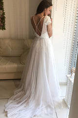 Princess Short Sleeves A-line White Wedding Dress with Lace Top Princess Short Sleeves A-line White Wedding Dress with Lace Top