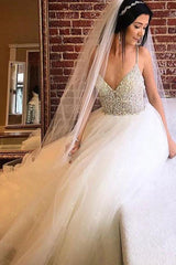 Long Spaghetti Strap A-line Ivory Wedding Dress with Lace Long Spaghetti Strap A-line Ivory Wedding Dress with Lace