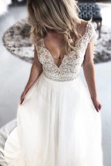 Long Cap Sleeves A-line V-Neck White Wedding Dress with Lace Long Cap Sleeves A-line V-Neck White Wedding Dress with Lace