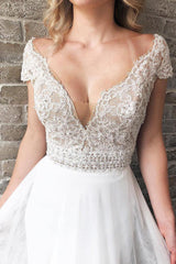 Long Cap Sleeves A-line V-Neck White Wedding Dress with Lace Long Cap Sleeves A-line V-Neck White Wedding Dress with Lace