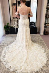 Long Off-the-Shoulder Mermaid Iovry Wedding Dress with Lace Long Off-the-Shoulder Mermaid Iovry Wedding Dress with Lace