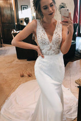 Princess Long V-Neck A-line White Wedding Dress with Lace Top Princess Long V-Neck A-line White Wedding Dress with Lace Top