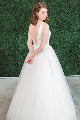 Simple Long V-Neck A-line Ivory Wedding Dress with Zipper Simple Long V-Neck A-line Ivory Wedding Dress with Zipper
