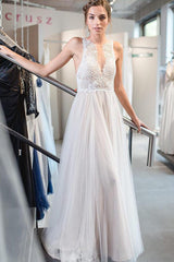 Floor-Length V-Neck A-line Ivory Wedding Dress with Lace Floor-Length V-Neck A-line Ivory Wedding Dress with Lace