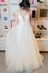 Princess Long V-Neck A-line Ivory Wedding Dress with Appliques Princess Long V-Neck A-line Ivory Wedding Dress with Appliques