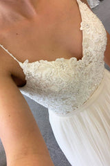 Long A-line Spaghetti Strap Ivory Wedding Dress with Lace Long A-line Spaghetti Strap Ivory Wedding Dress with Lace