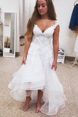 High-Low V-Neck A-line White Wedding Dress with Lace High-Low V-Neck A-line White Wedding Dress with Lace