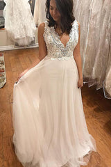 Boho Long V-Neck A-line Ivory Wedding Dress with Lace Boho Long V-Neck A-line Ivory Wedding Dress with Lace