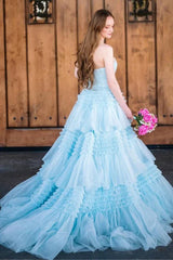 Red Strapless A-Line Tiered Tulle Prom Dress with Slit,AST1229 Red Strapless A-Line Tiered Tulle Prom Dress with Slit,AST1229