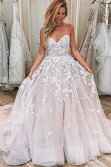 Romantic Long Spaghetti Strap A-line Ivory Wedding Dress with Lace Romantic Long Spaghetti Strap A-line Ivory Wedding Dress with Lace