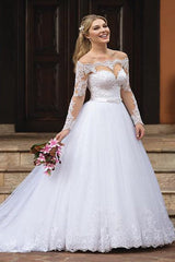 Princess Long Sleeves Off Shoulder White Wedding Dress with Lace Princess Long Sleeves Off Shoulder White Wedding Dress with Lace