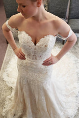 Long Off-the-Shoulder Mermaid Iovry Wedding Dress with Lace Long Off-the-Shoulder Mermaid Iovry Wedding Dress with Lace
