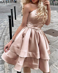 One shoulder satin ruffled hem short Homecoming dress One shoulder satin ruffled hem short Homecoming dress