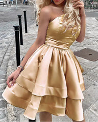 One shoulder satin ruffled hem short Homecoming dress One shoulder satin ruffled hem short Homecoming dress