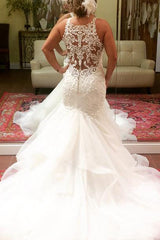 Long Deep V-Neck Mermaid Ivory Bridal Dress with Rufffles Long Deep V-Neck Mermaid Ivory Bridal Dress with Rufffles