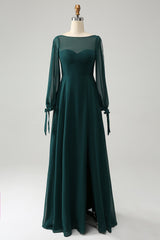 A Line Dark Green Bateau Neck Chiffon Bridesmaid Dress with Slit A Line Dark Green Bateau Neck Chiffon Bridesmaid Dress with Slit