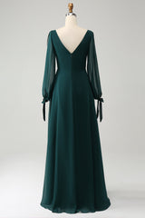 A Line Dark Green Bateau Neck Chiffon Bridesmaid Dress with Slit A Line Dark Green Bateau Neck Chiffon Bridesmaid Dress with Slit